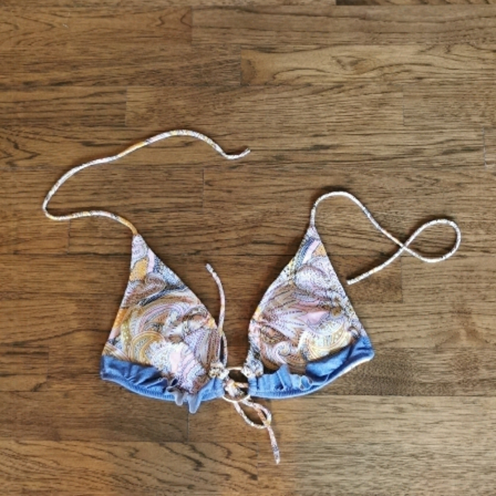 Victoria's Secret Bikini Top Yellow Denim Ruffle Large